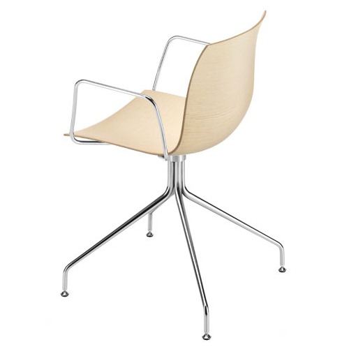 Arper Catifa 46 Arm Chair On Trestle Base with Wood Seat