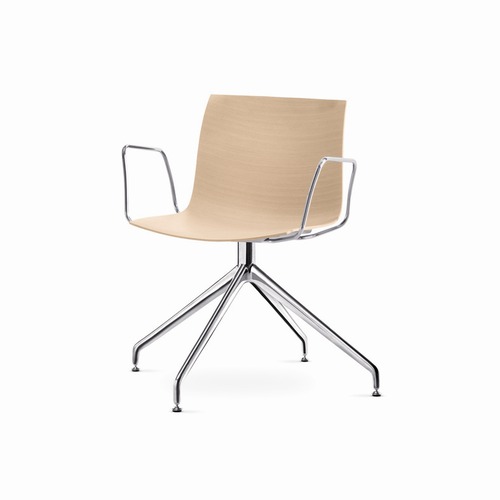 Arper Catifa 46 Arm Chair On Trestle Base with Wood Seat